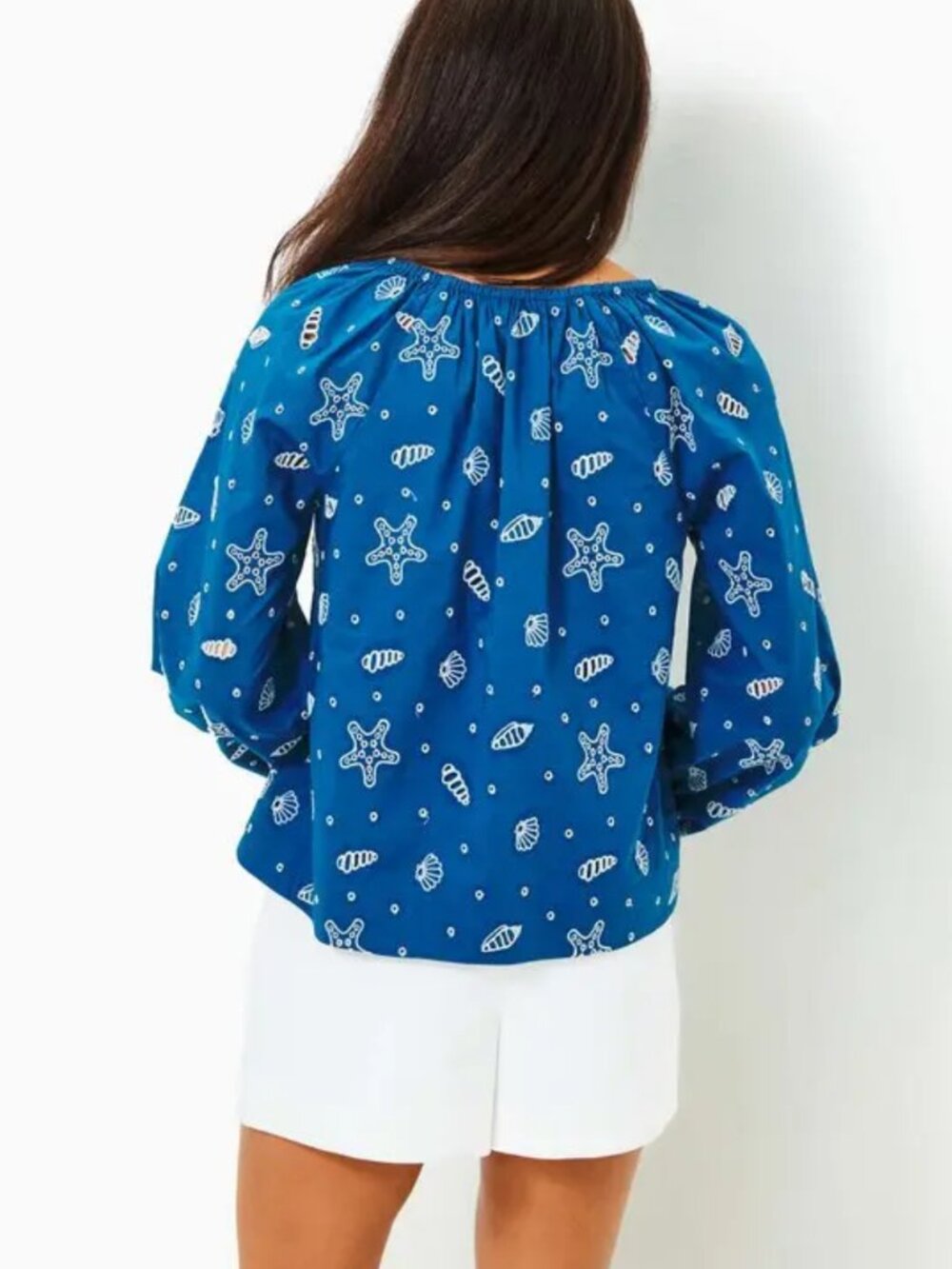 Lilly Pulitzer Blue Seashell Embroidered Blouse Size M - Picture 5 of 7
